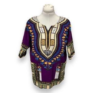 IT Girl Women’s Ethnic Traditional African Print Dashshiki Top, Purple, size M